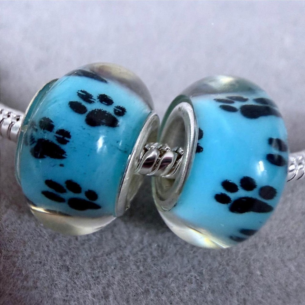 2pc Blue Paw Print Charms fits PANDORA Bracelet Pet Lover Jewelry